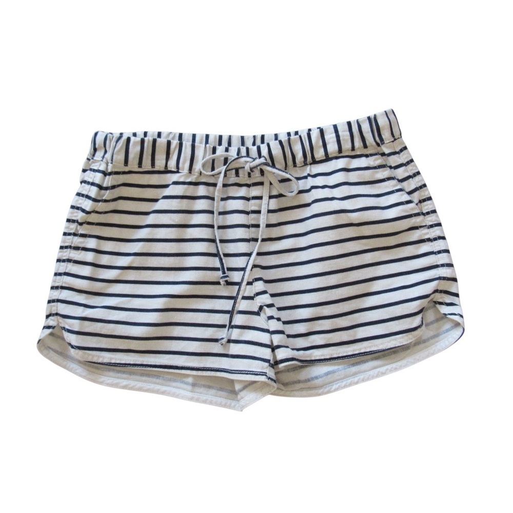 J Crew Factory Striped Drawstring Shorts Small Linen Cotton Cream Black Coastal